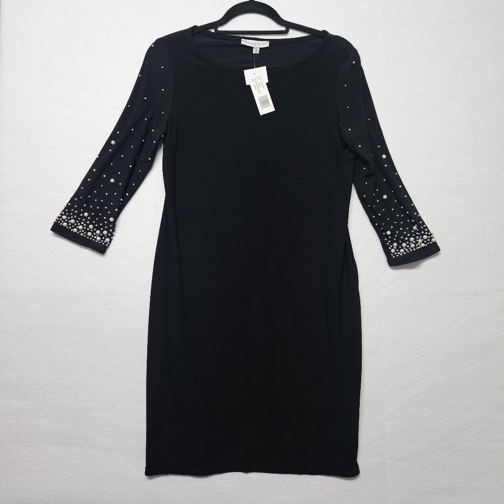 Annalee + Hope Long Sleeve Dress Black With Pearls on Sleeves NWT Medium